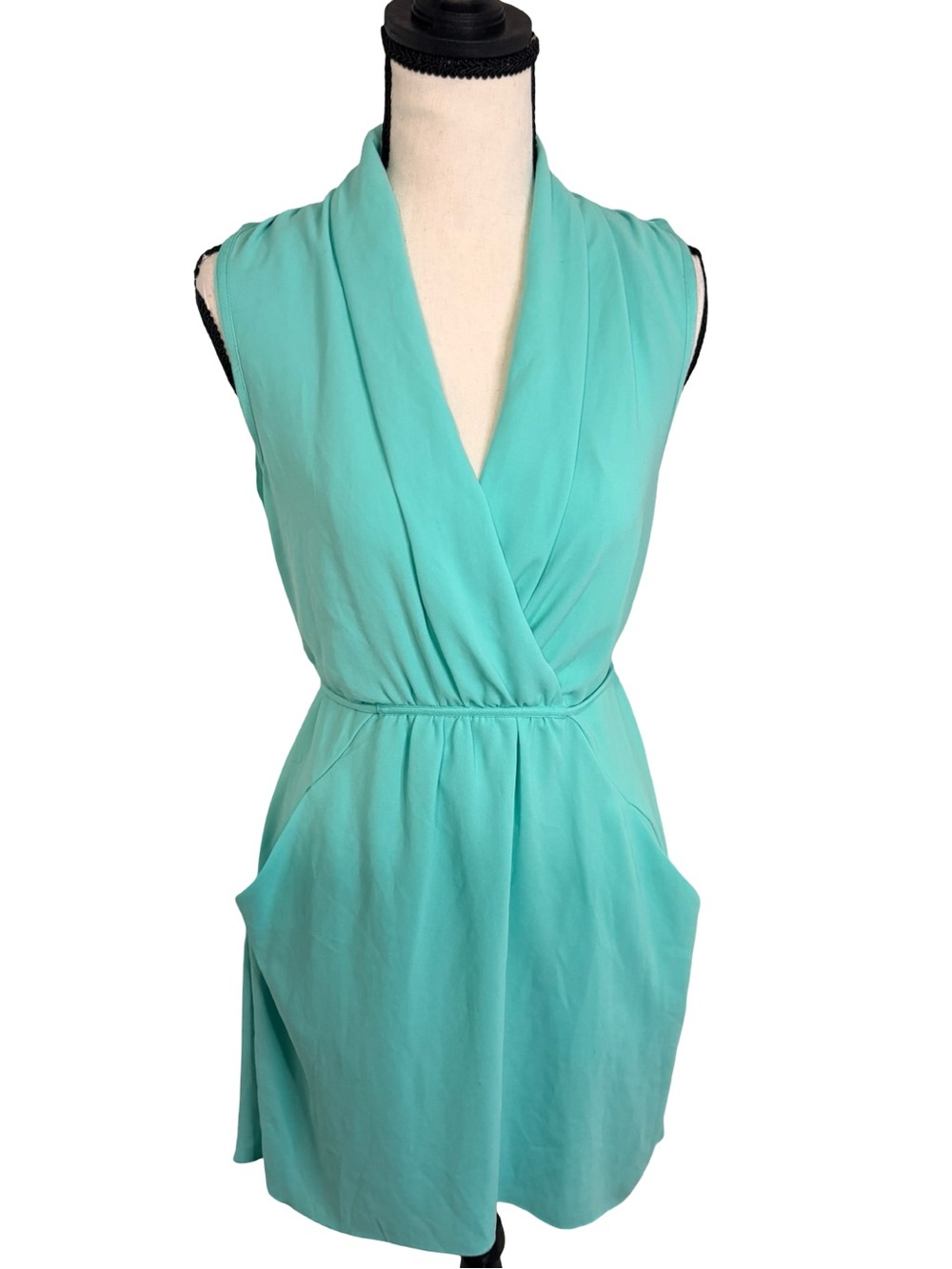 Wilfred Aqua Draped Sleeveless Mini Dress‎ w Pockets